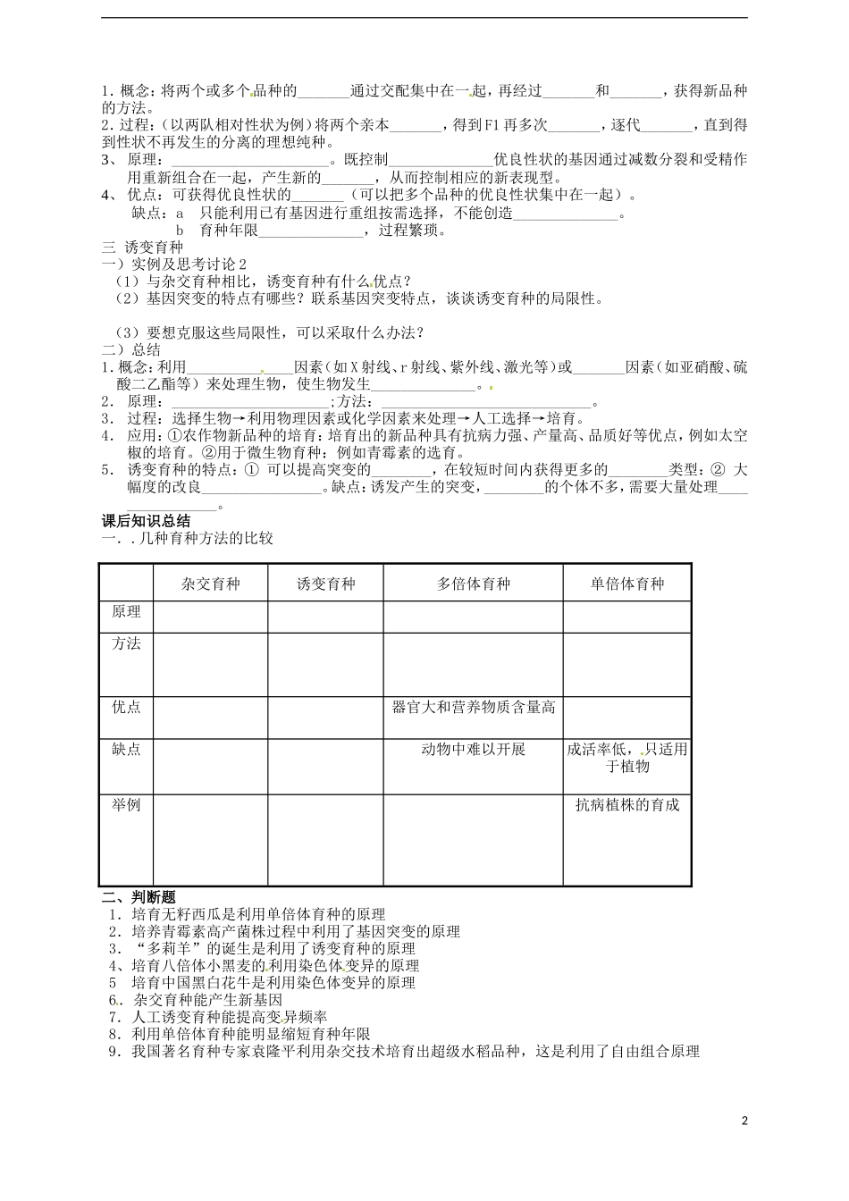 山东省武城县第二中学高中生物《第六章 第1节 杂交育种与诱变育种》学案 新人教版必修2_第2页
