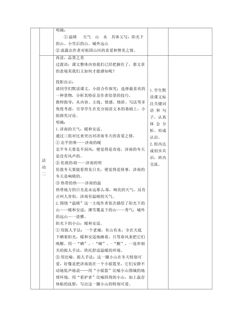 六年级语文上册 第三单元 第14课《济南的冬天》教学设计 鲁教版五四制-鲁教版五四制小学六年级上册语文教案_第3页