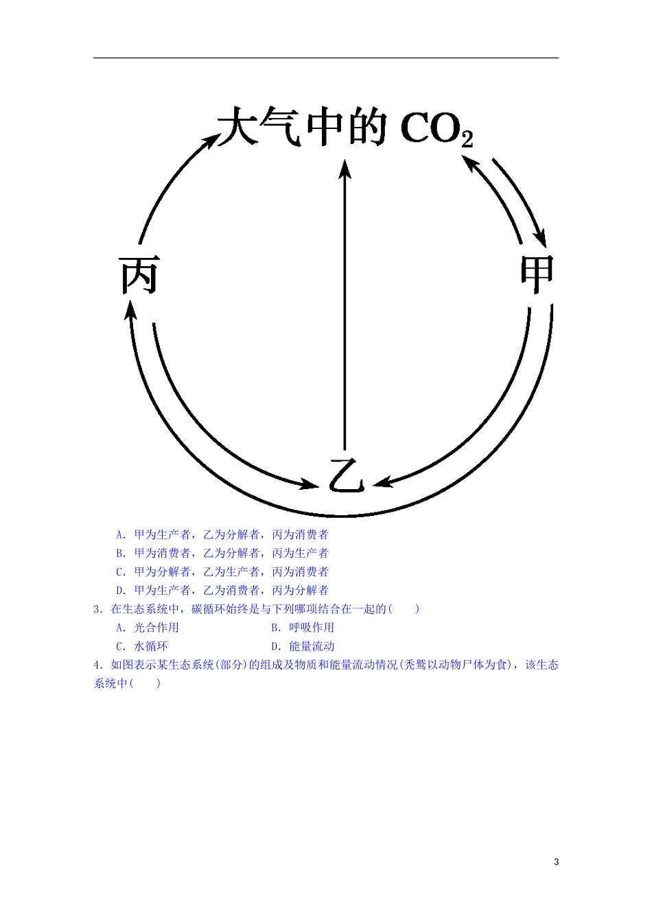陕西省榆林市育才中学高中生物 第四章 第2节 生态系统的稳态 第2讲 生态系统中的物质循环导学案 新人教版必修3_第3页