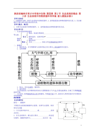 陕西省榆林市育才中学高中生物 第四章 第2节 生态系统的稳态 第2讲 生态系统中的物质循环导学案 新人教版必修3