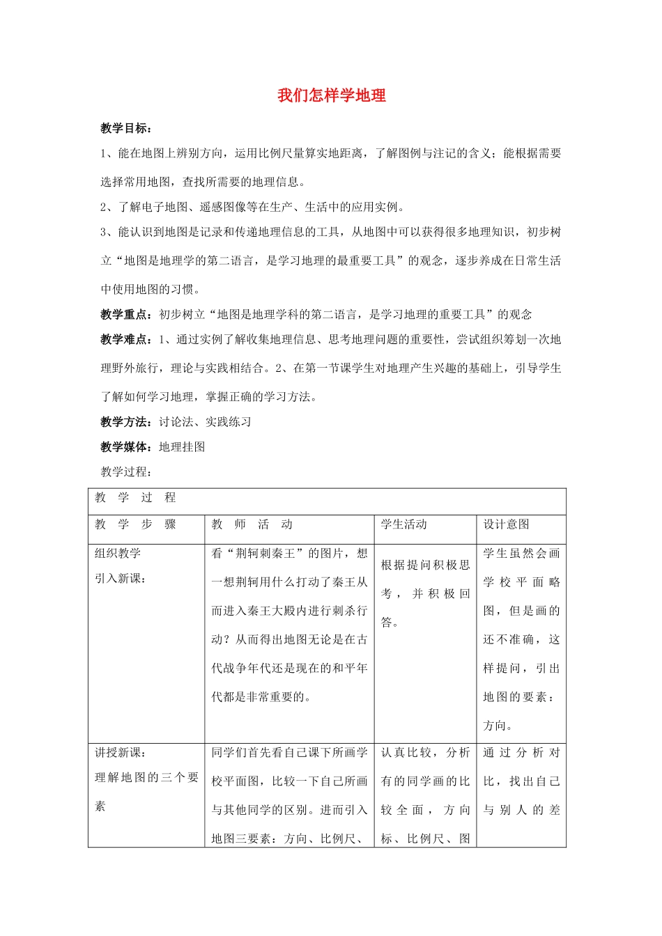 七年级地理上册 1.2 我们怎样学地理教学设计 （新版）湘教版-（新版）湘教版初中七年级上册地理教案_第1页