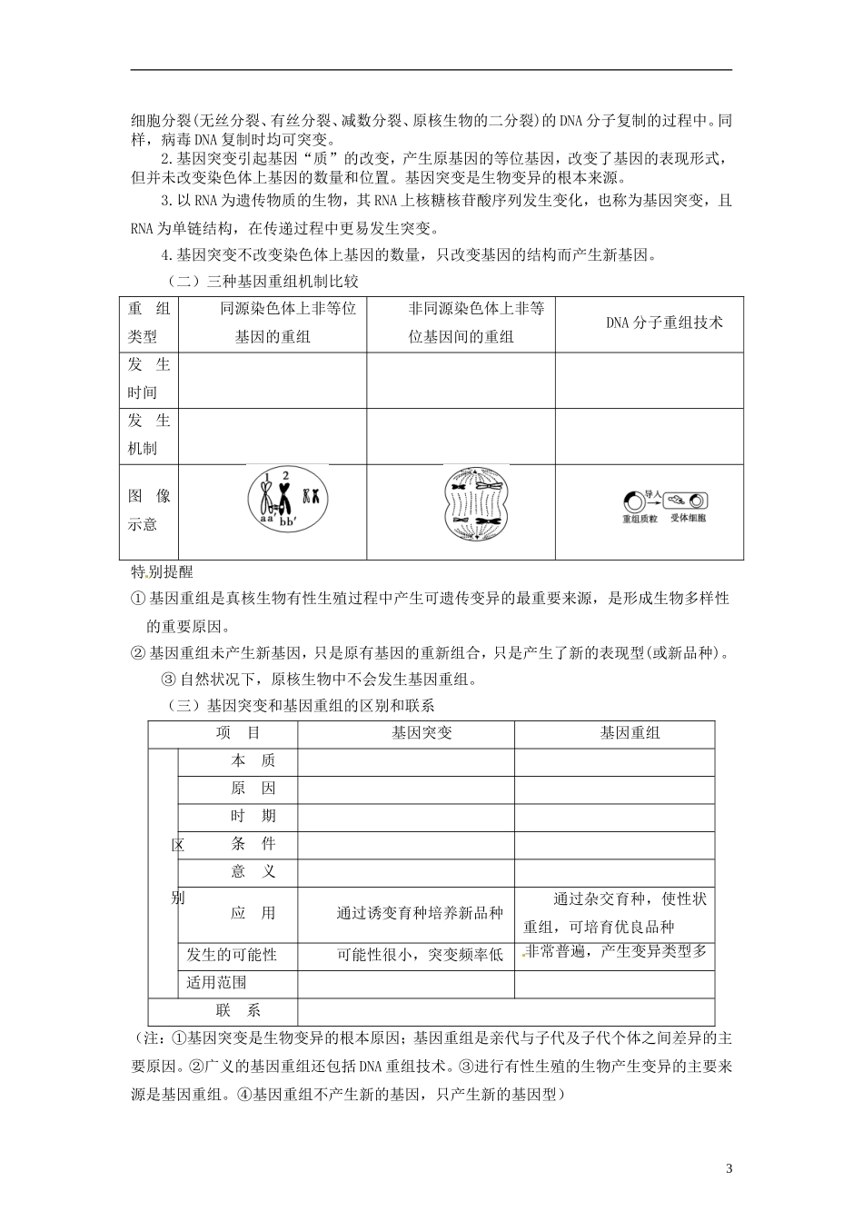 山东省沂水县第一中学高考生物一轮复习 基因突变和基因重组（第1课时）学案 新人教版_第3页