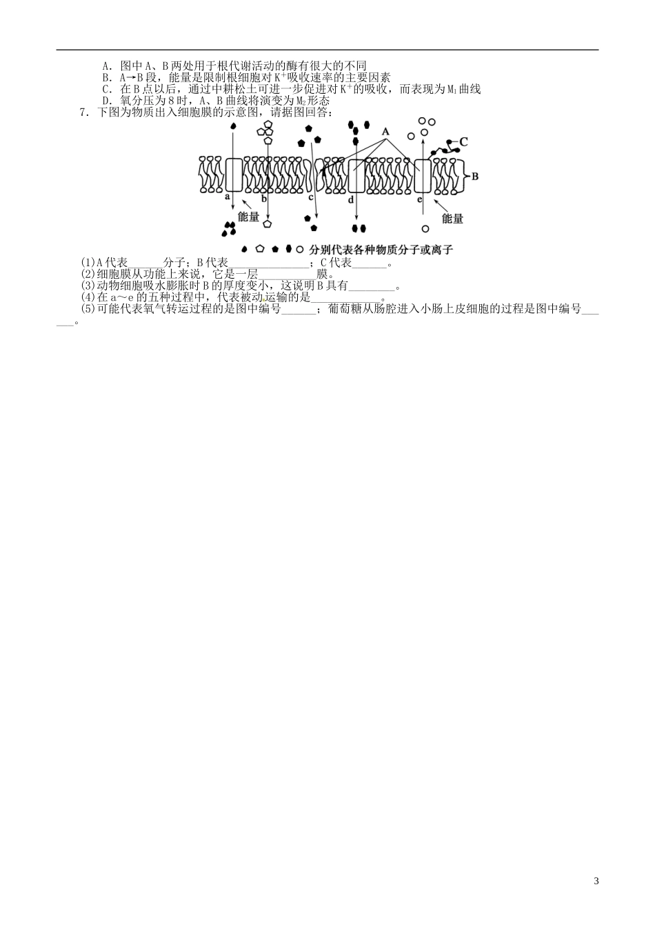 山东省平邑县曾子学校高中生物 第4章第3节 物质跨膜运输的方式学案 新人教版必修1 _第3页