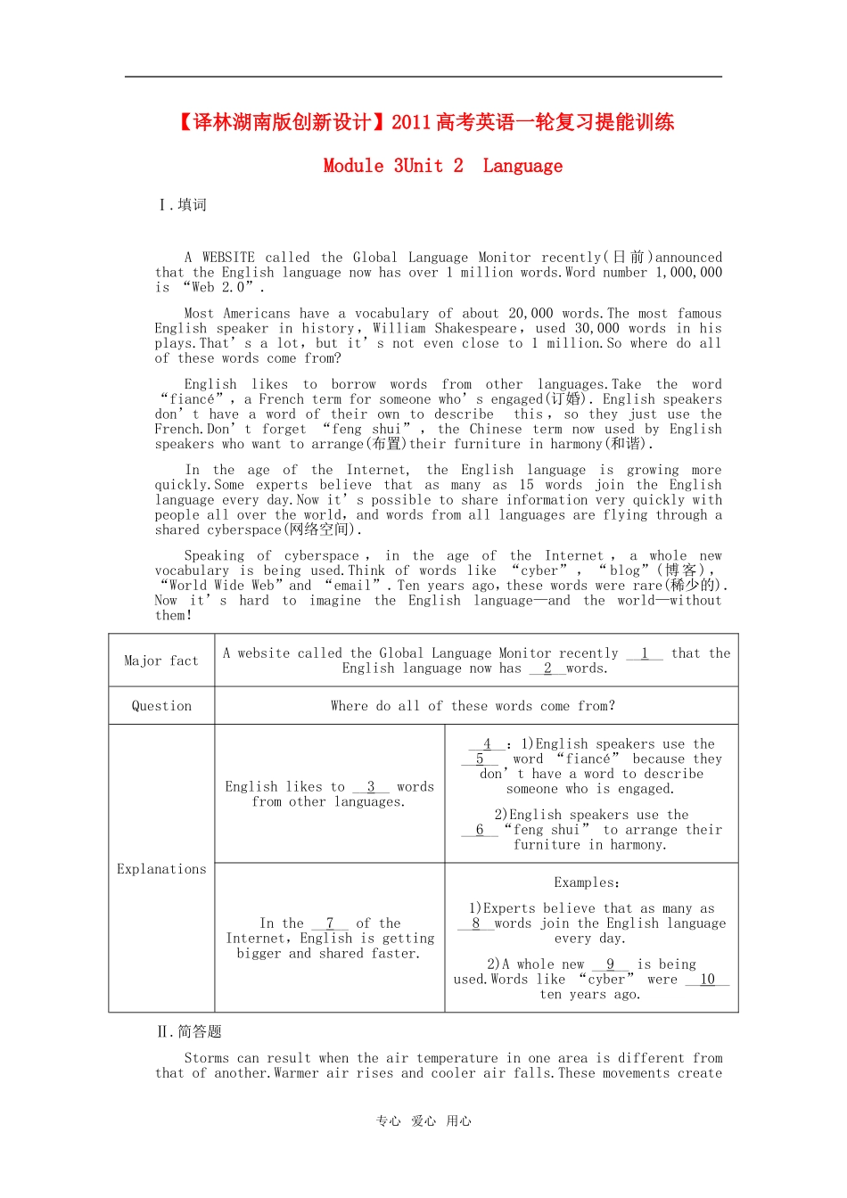 【湖南创新设计】2011高考英语一轮复习提能训练-Module-3-Unit-2-Language(含解析)译林牛津版_第1页