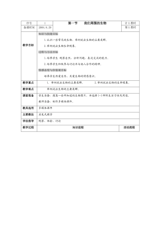 七年级生物上：第1章第一节 我们周围的生物 教案[整理]（苏教版）