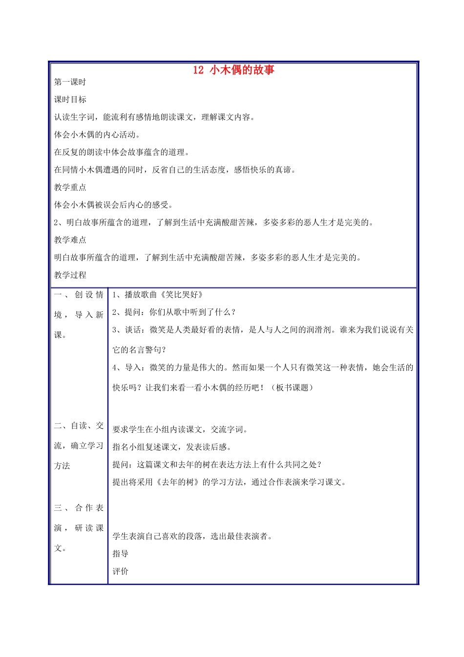 四年级语文上册 小木偶的故事教案 人教新课标版_第1页