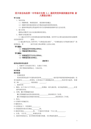 四川省岳池县第一中学高中生物 5.1 基因突变和基因重组学案 新人教版必修2