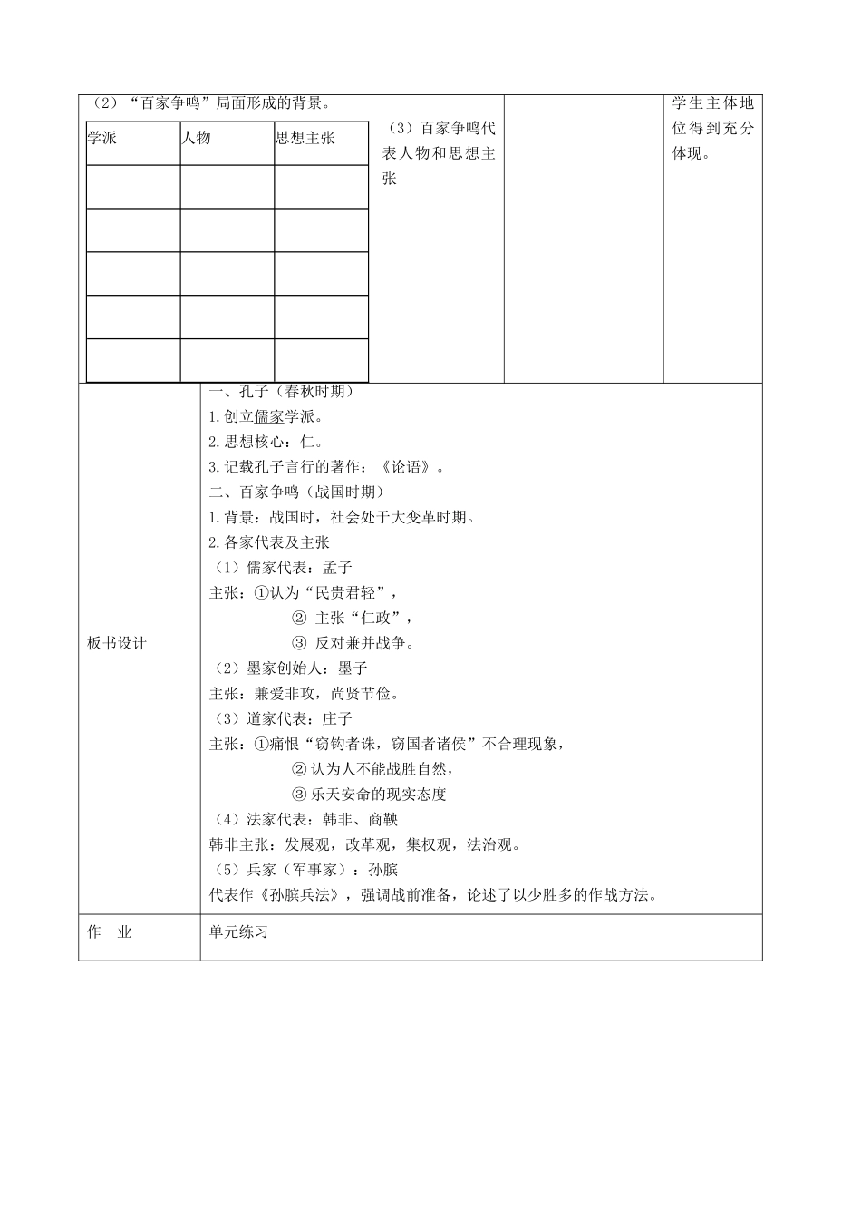 七年级历史上册 第11课 百家争鸣教案 岳麓版-岳麓版初中七年级上册历史教案_第3页