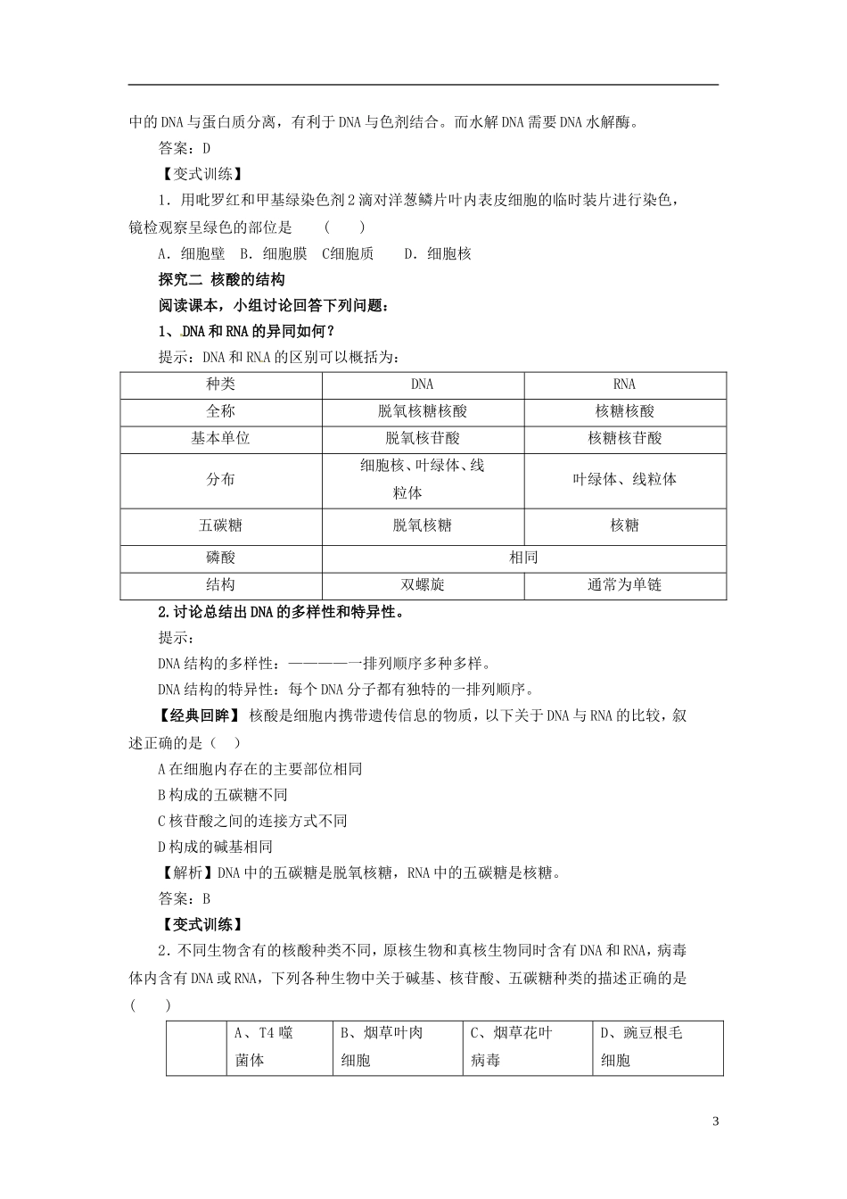 重庆市万州分水中学高中生物《2.3 传信息的携带者 核酸》学案 新人教版必修1_第3页