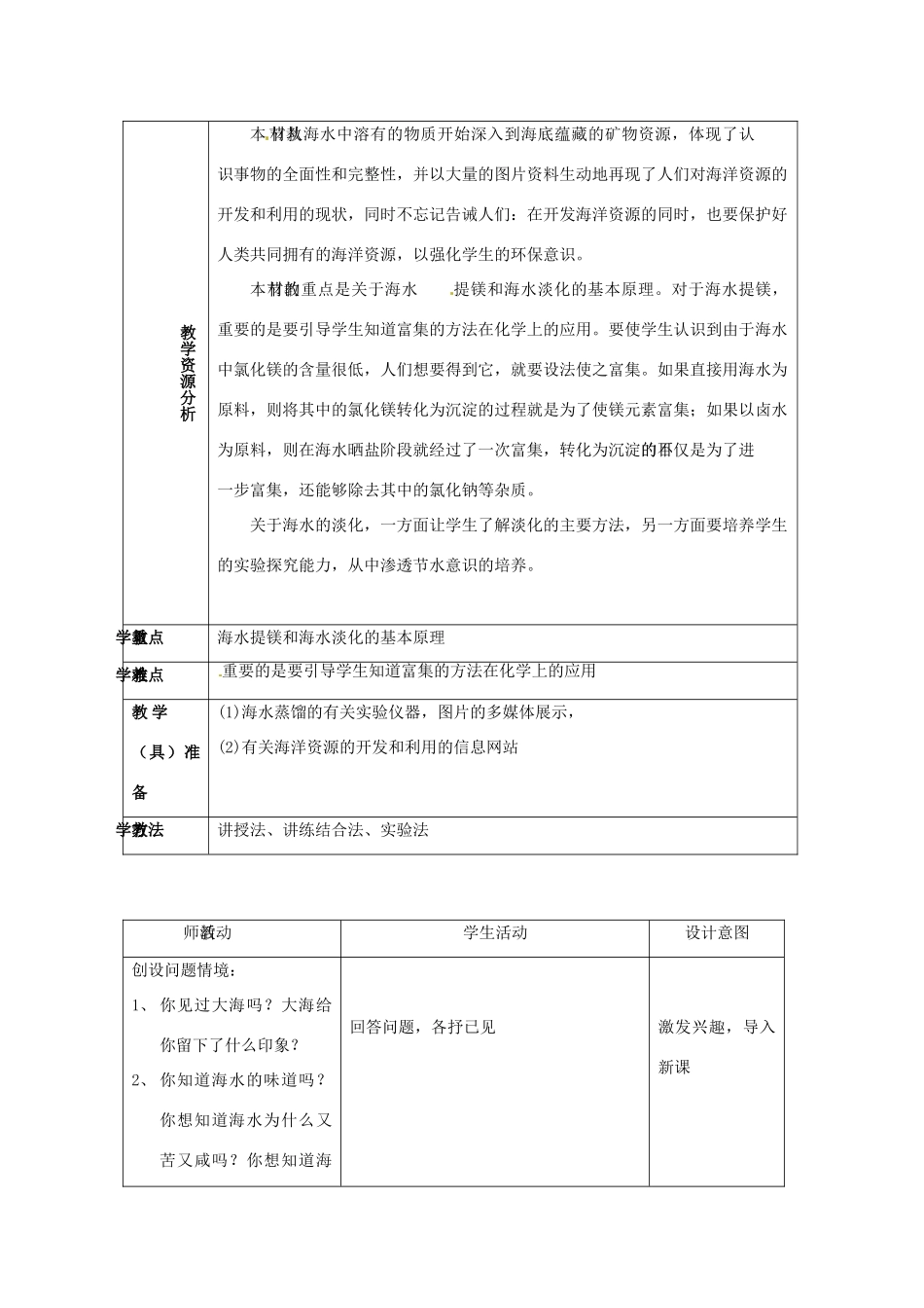 九年级化学 6.1 海洋化学资源教案3 鲁教版_第2页