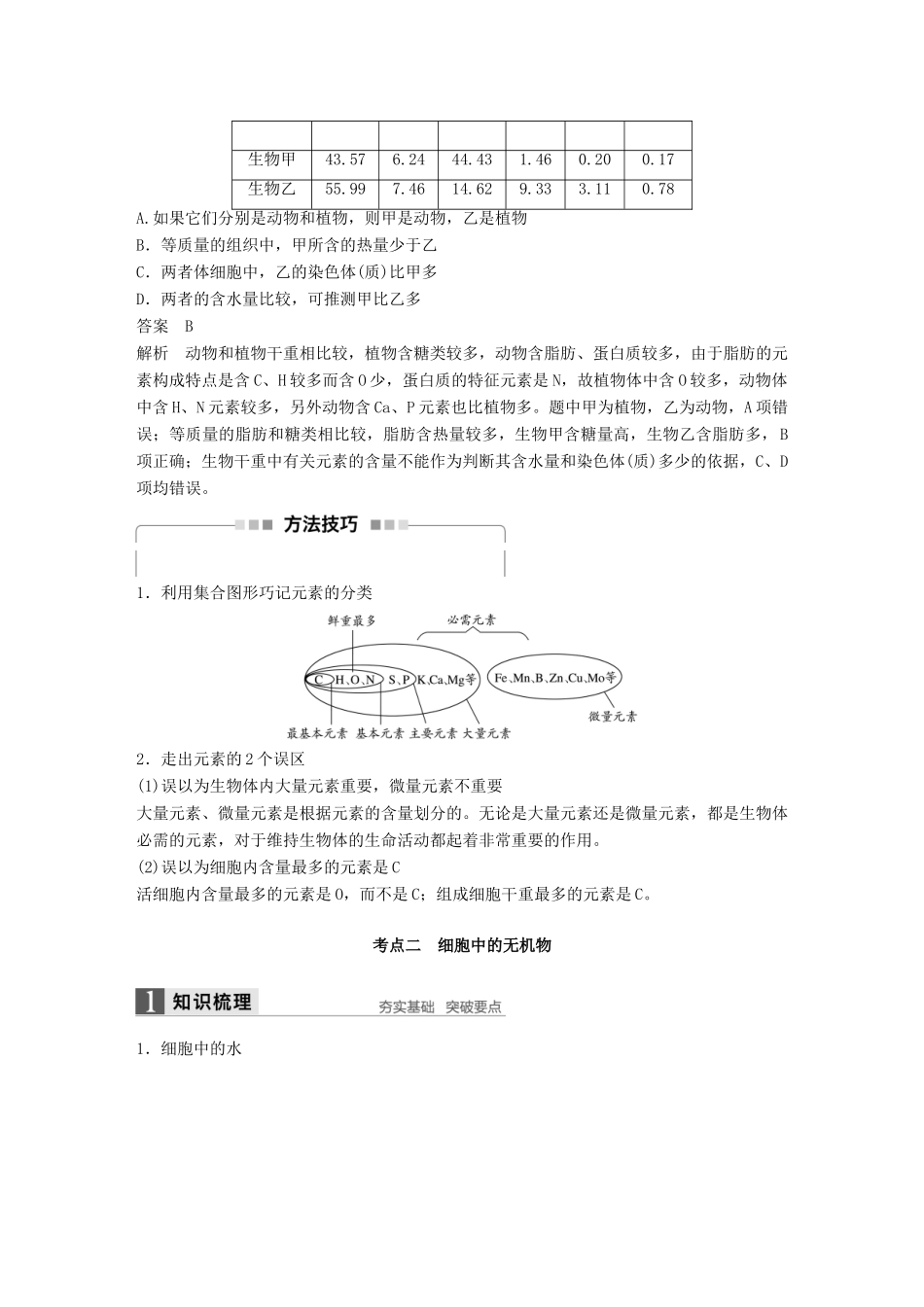 新高考生物一轮复习 第一单元 认识细胞与细胞的化学组成 第2讲 组成细胞的元素和无机物学案（含解析）北师大版-北师大版高三全册生物学案_第3页