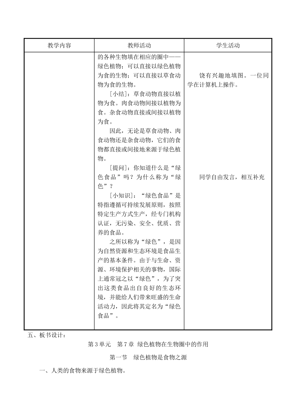 七年级生物上 第7章 绿色植物在生物圈中的作用 第一节  绿色植物是食物之源教案苏教版_第3页