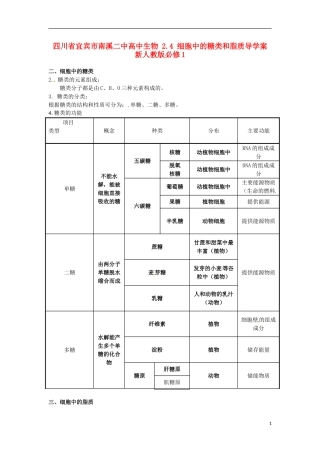 四川省宜宾市南溪二中高中生物 2.4 细胞中的糖类和脂质导学案 新人教版必修1