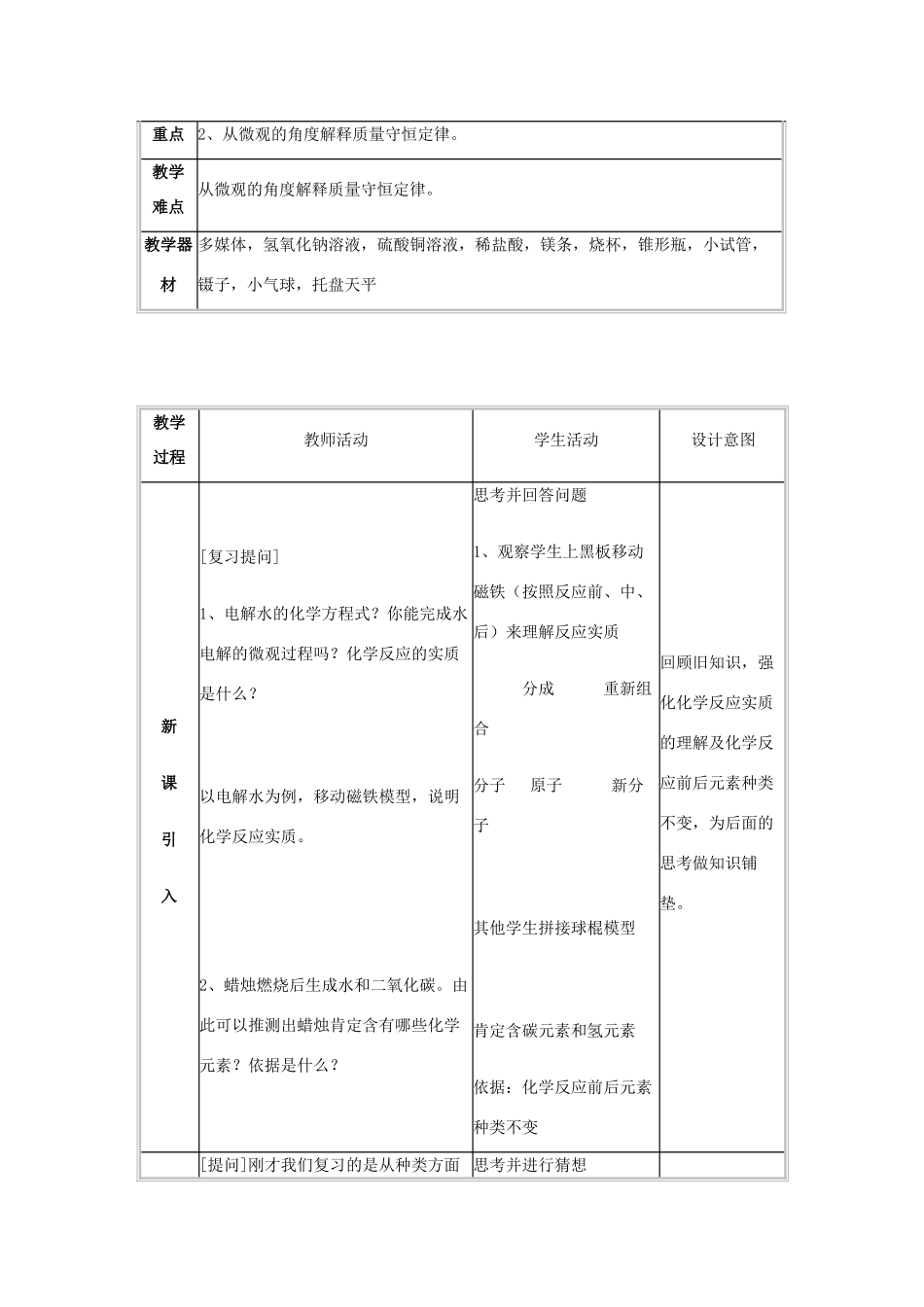 九年级化学上册 第7章 第1节《质量守恒定律》教学设计 京改版-人教版初中九年级上册化学教案_第2页