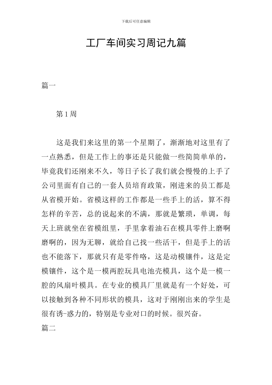 工厂车间实习周记九篇_第1页