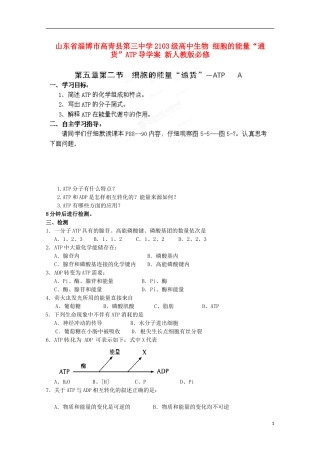 山东省淄博市高青县第三中学2103级高中生物 细胞的能量“通货”ATP导学案 新人教版必修1