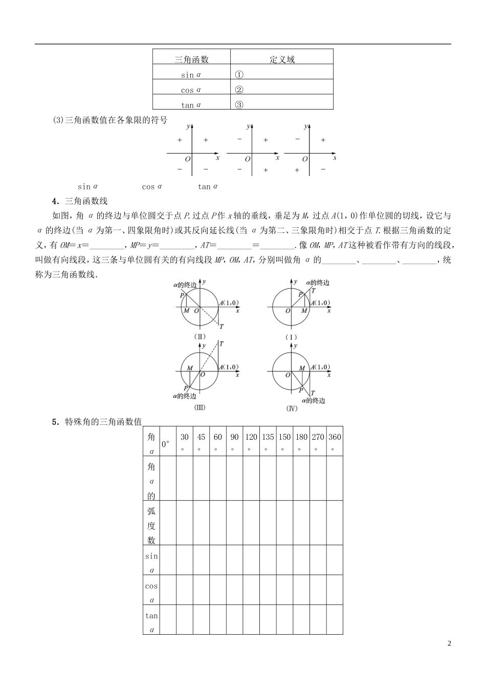 四川省宜宾市一中高三数学上学期第六周 弧度制及任意角的三角函数教学设计-人教版高三全册数学教案_第2页