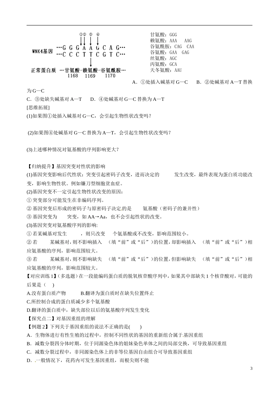 山东省乐陵市第一中学高考生物总复习 第20讲 基因突变和基因重组学案_第3页