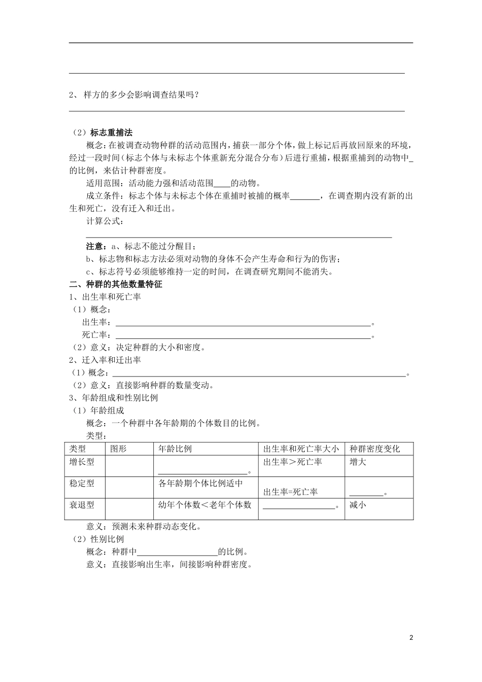 江苏省常州市西夏墅中学高一生物《种群的特征》学案 新人教版_第2页