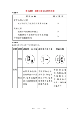 江苏省徐州市王杰中学高中生物《2.2 减数分裂(2)及有性生殖》学案 苏教版必修2