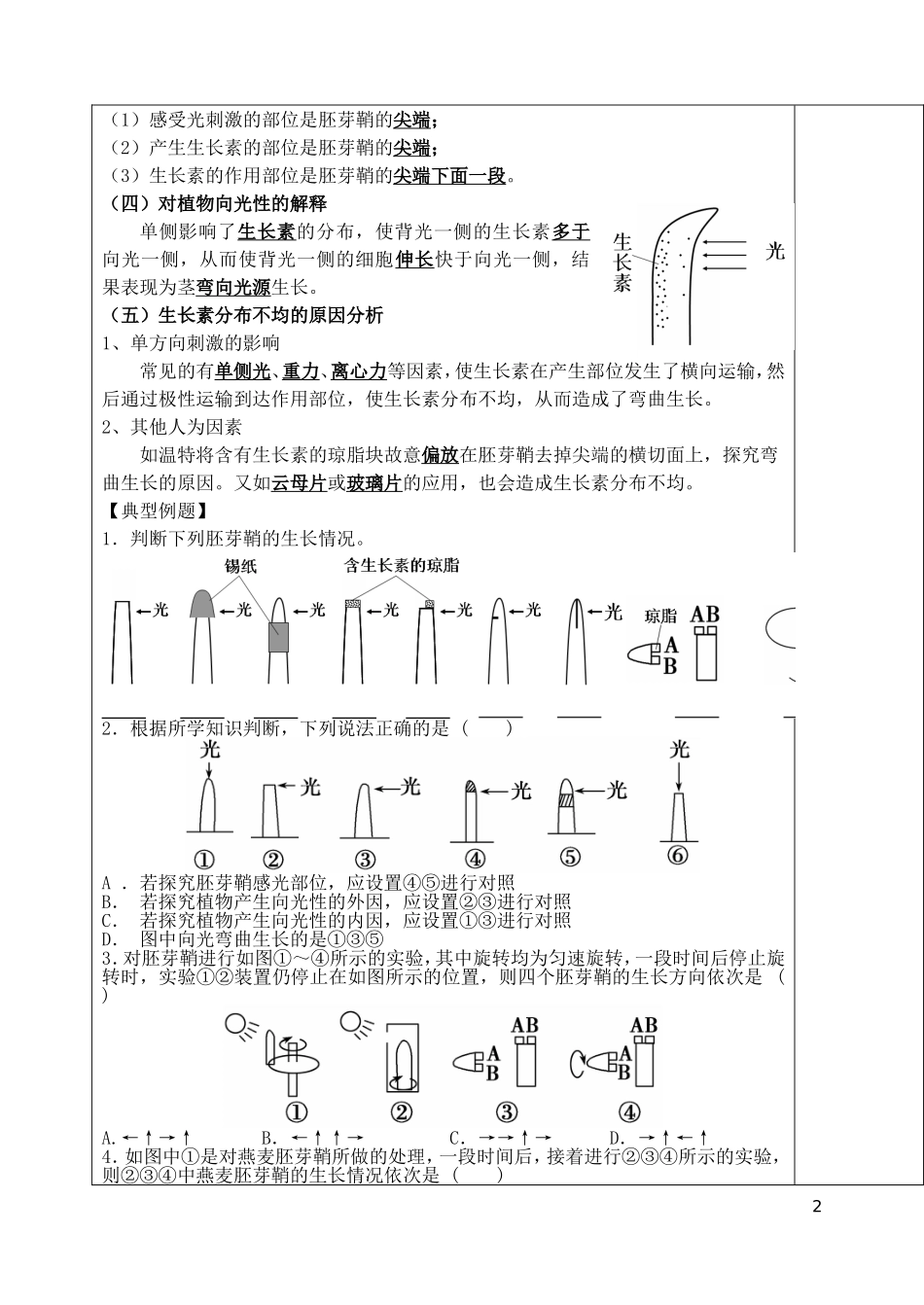 山东省泰安市肥城市第三中学高中生物 第三章 植物的激素调节复习学案 新人教版必修2_第2页