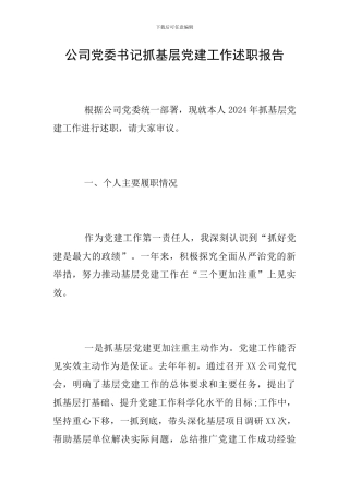 公司党委书记抓基层党建工作述职报告