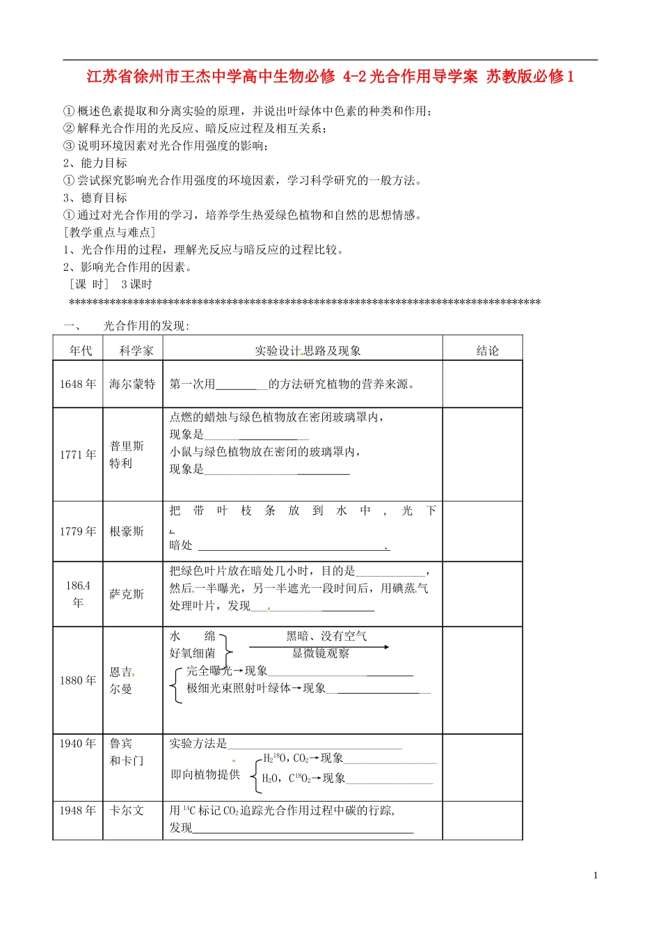 江苏省徐州市王杰中学高中生物 4-2光合作用导学案 苏教版必修1_第1页