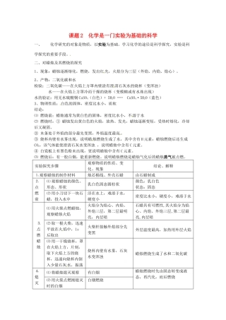 九年级化学上册 第一单元 课题2 化学是一门实验为基础的科学考点复习教案 新人教版