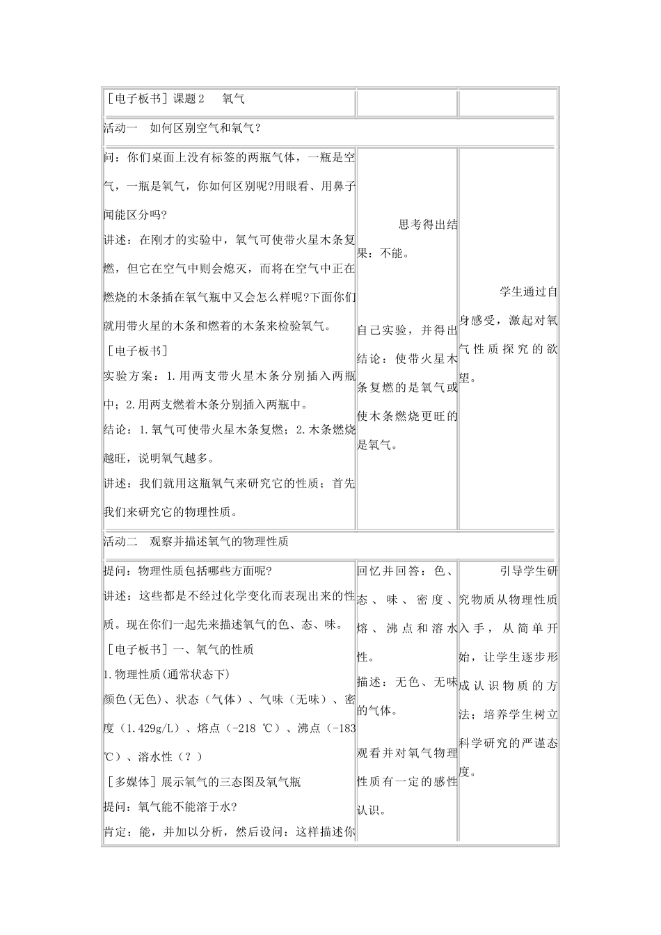 九年级化学上册 课题2氧气教学设计 新人教版_第3页