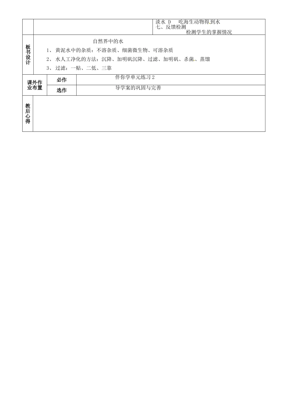山东省烟台市黄务中学2014-2015学年八年级化学全册 第12周 2.2 自然界中的水复习教案 鲁教版五四制_第2页
