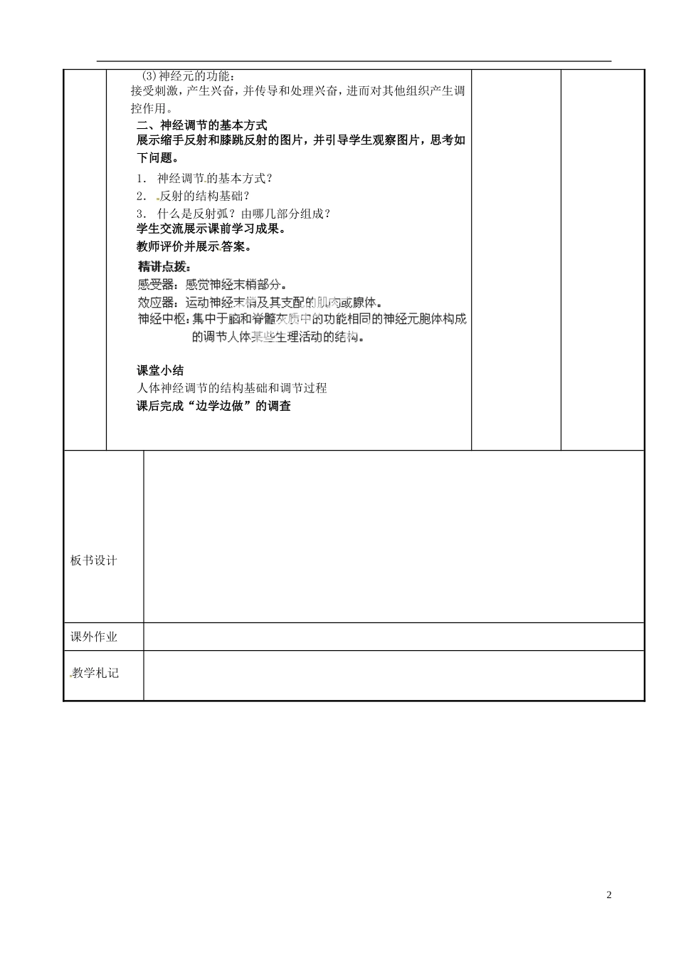 江苏省新沂市第二中学高中生物 第二章 第二节  人体生命活动的调节（1）学案 苏教版必修3_第2页