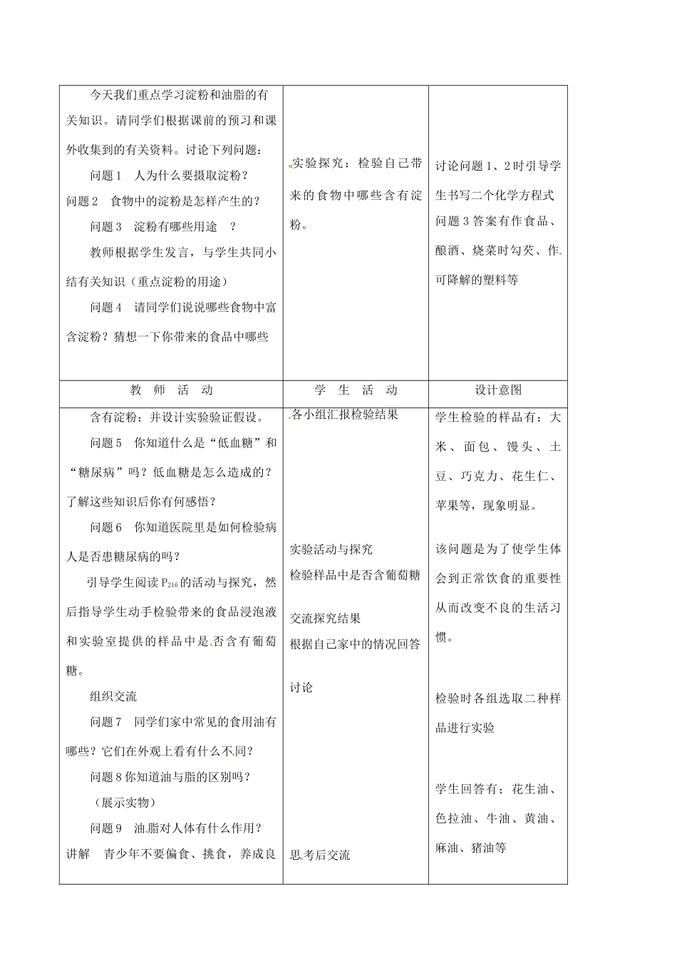 九年级化学 8.2 淀粉和油脂教案1 沪教版_第2页