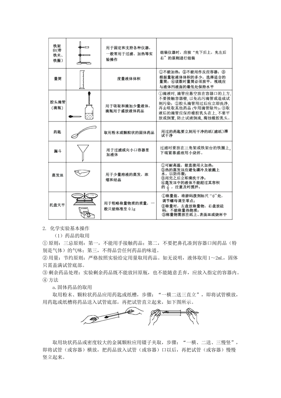 九年级化学 第一单元常用仪器及基本操作教案 沪教版_第3页