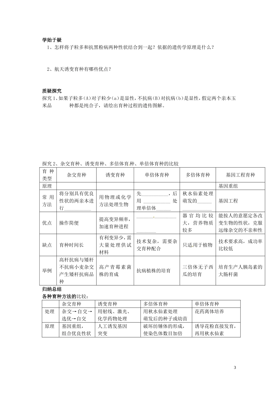 四川省岳池县第一中学高中生物 6.1 杂交育种与诱变育种学案 新人教版必修2_第3页