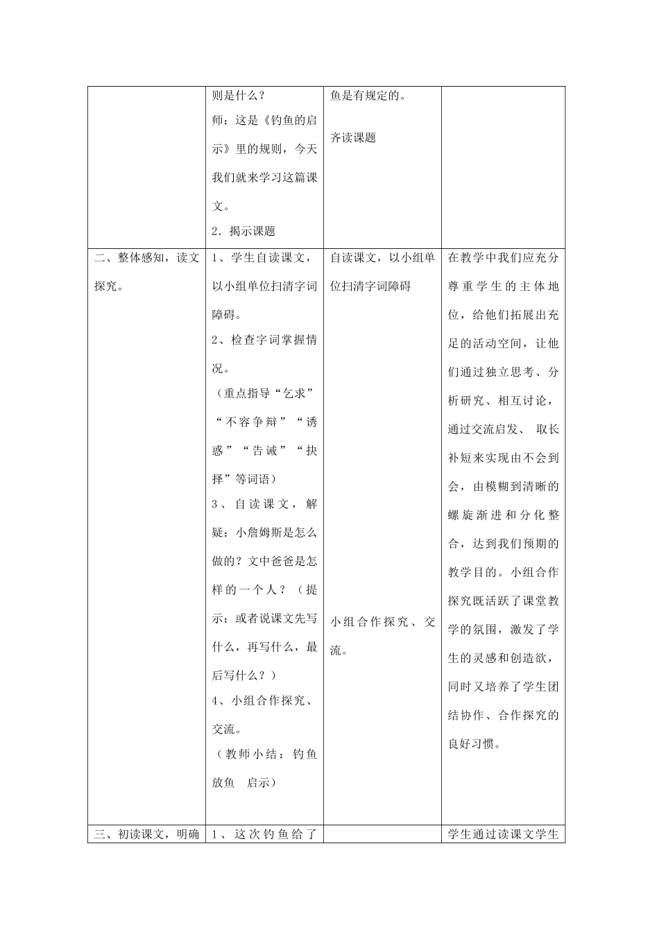 四年级语文上册 第八单元 规则 15 钓鱼的启示备课教案 北师大版-北师大版小学四年级上册语文教案_第3页