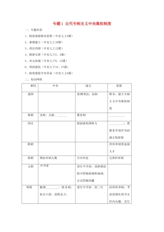 山东省泰安市桃园中学2011-2012学年九年级历史上册《专题1 专制主义中央集权制度》专题备课稿 人教新课标版
