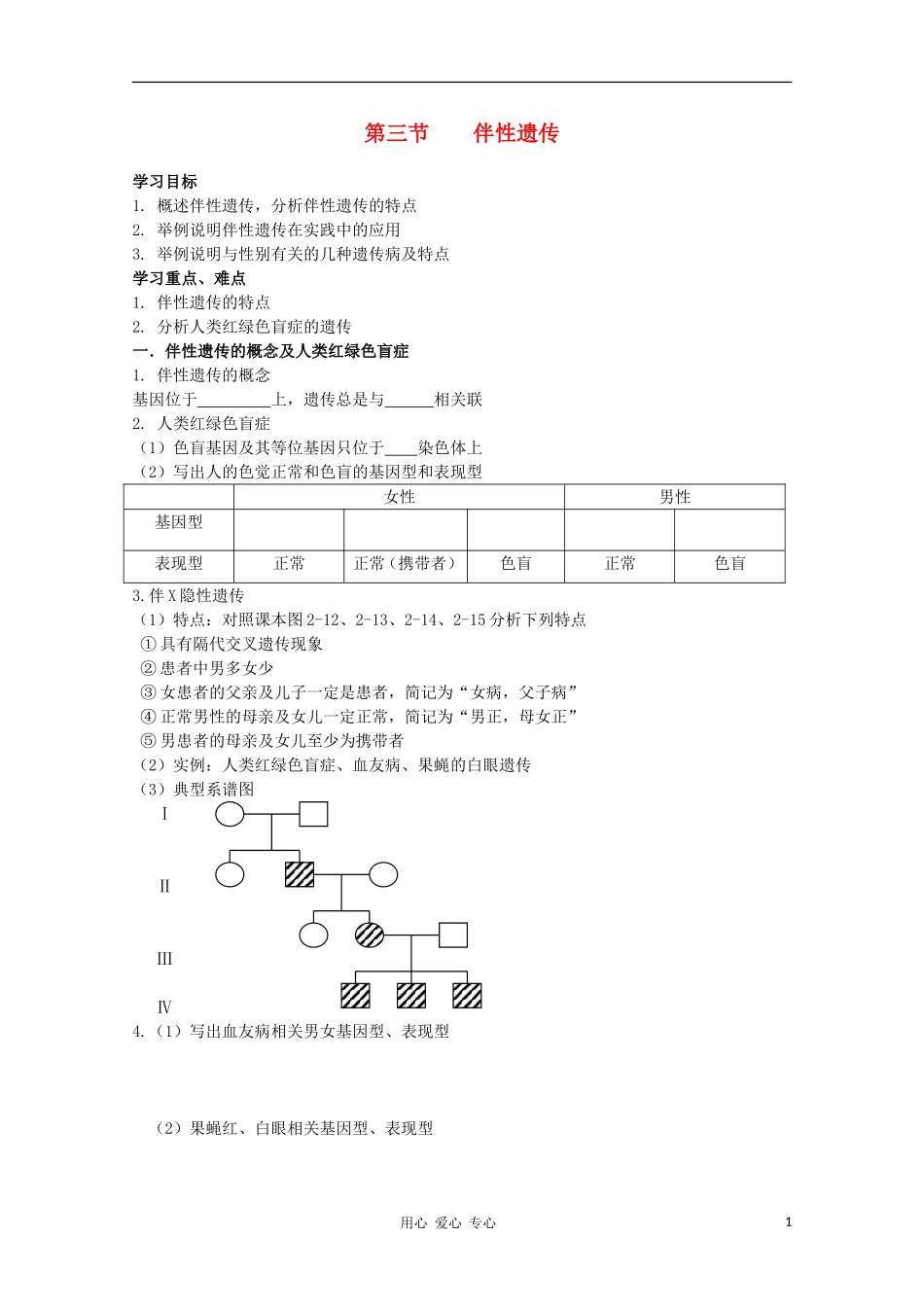 睢县回族高级中学高中生物《遗传与变异》7第三节伴性遗传导学案 必修2_第1页