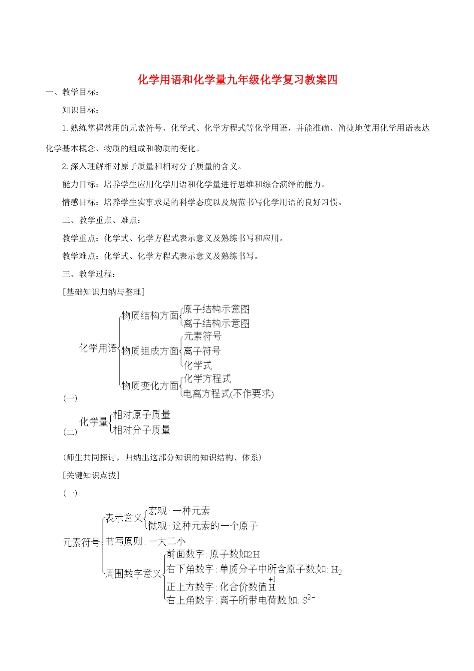 九年级化学 化学用语和化学量复习教案_第1页