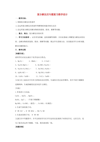 九年级化学 复分解反应专题复习教学设计 人教新课标版