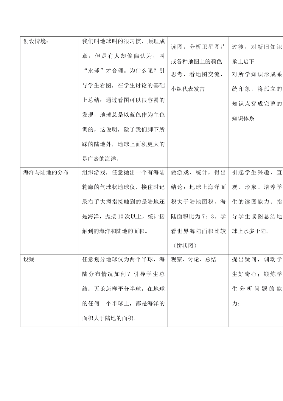 七年级地理 第二节“世界的海陆分布”教学设计_第3页