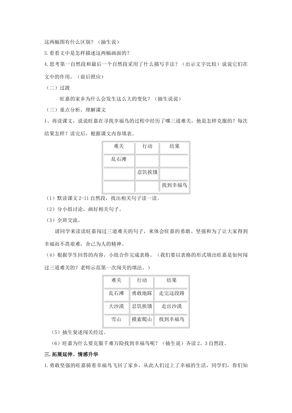 四年级语文上册 第七单元 25 幸福鸟教案 湘教版-湘教版小学四年级上册语文教案_第3页