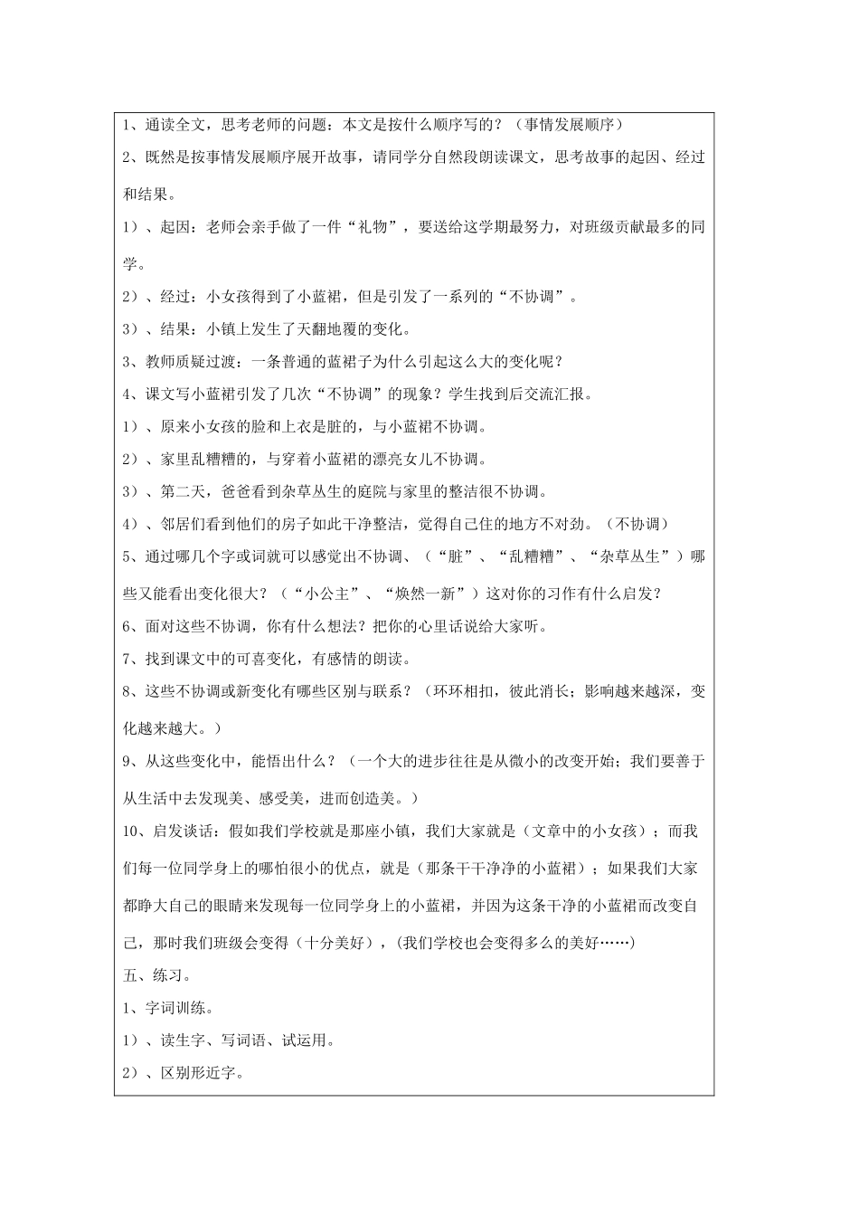 四年级语文下册 1.1小蓝裙的故事教案3 长春版-长春版小学四年级下册语文教案_第3页