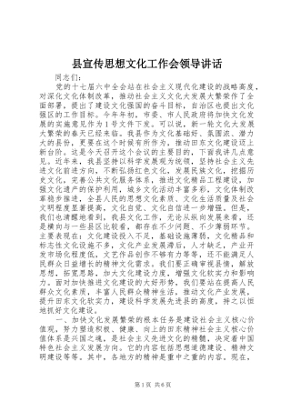 县宣传思想文化工作会领导讲话发言