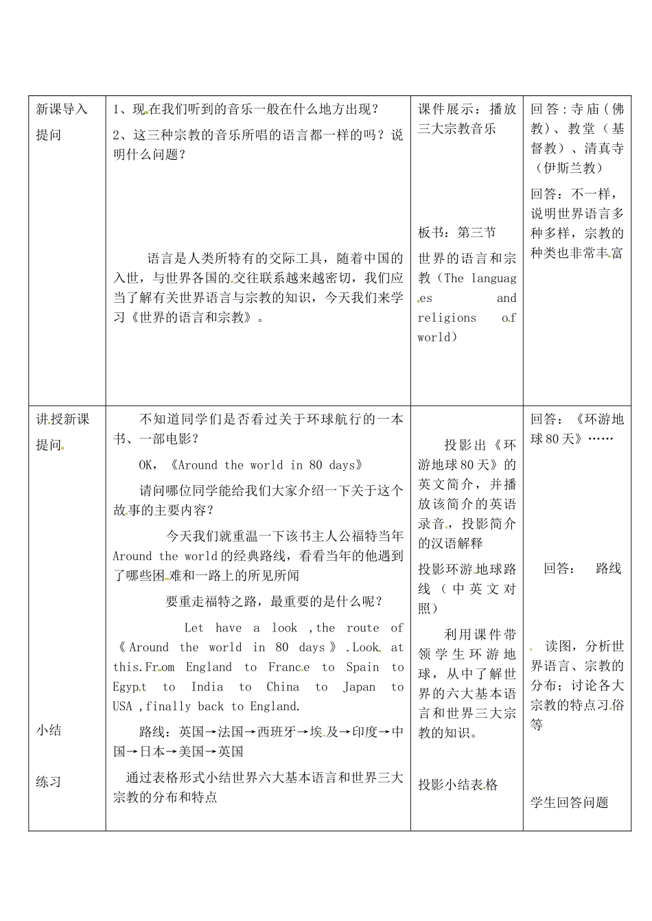 七年级地理上册 3.3 世界的语言与宗教教案 湘教版_第2页