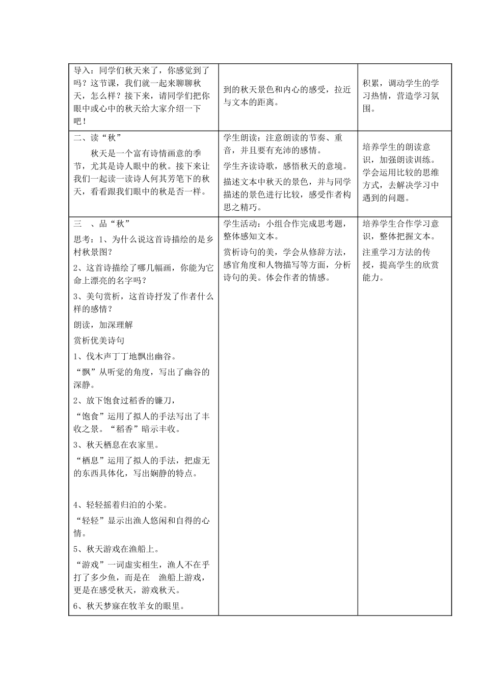 六年级语文上册 第一单元 第3单元第16课《秋天》教学设计 鲁教版五四制-鲁教版五四制小学六年级上册语文教案_第2页