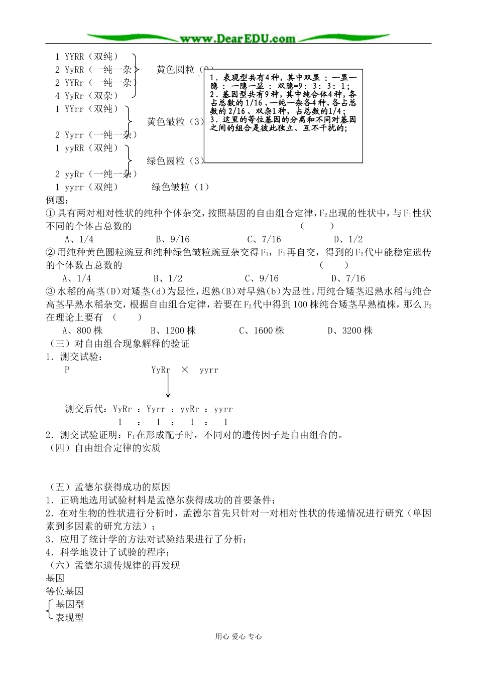 新人教版高中生物必修2孟德尔的豌豆杂交实验（二）学案_第2页