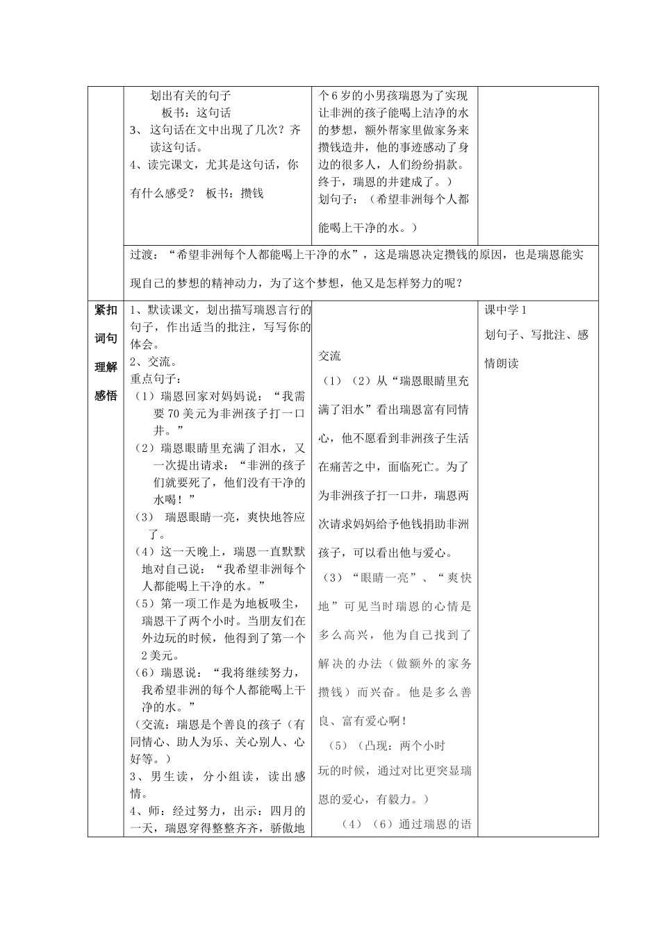 秋六年级语文上册《瑞恩的井》教案 北师大版-北师大版小学六年级上册语文教案_第2页