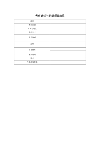 考察计划与组织项目表格