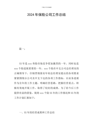2024年保险公司工作总结