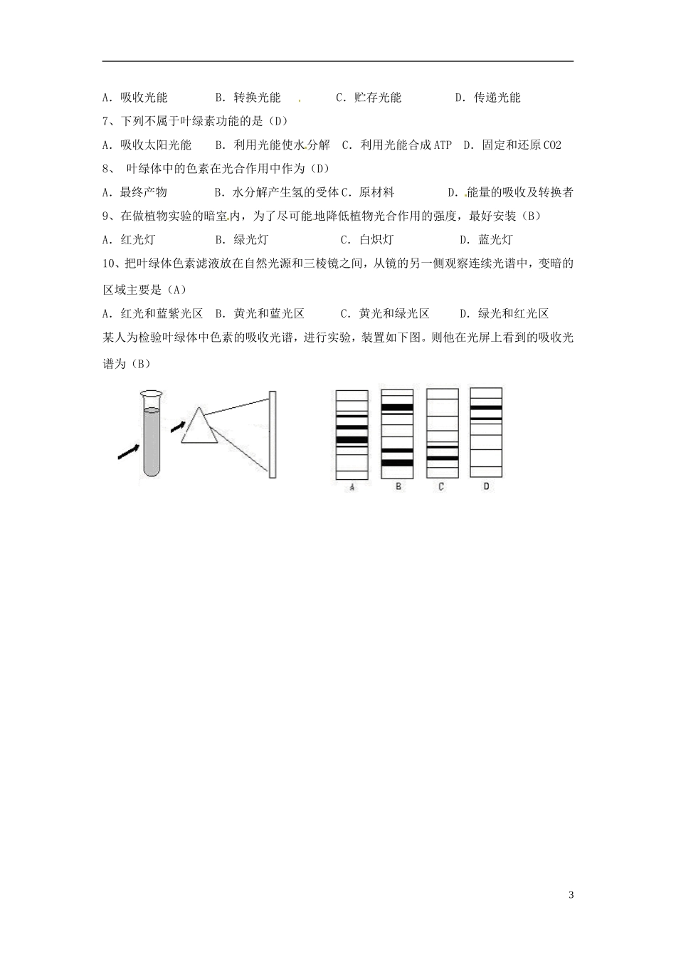 浙江省温州市永嘉中学教育集团楠江校区高三生物 光合作用（第一课时）复习学案_第3页